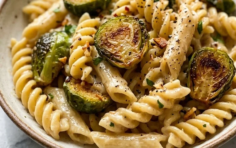 Vegan One Pot Creamy Garlic Brussels Sprouts Pasta